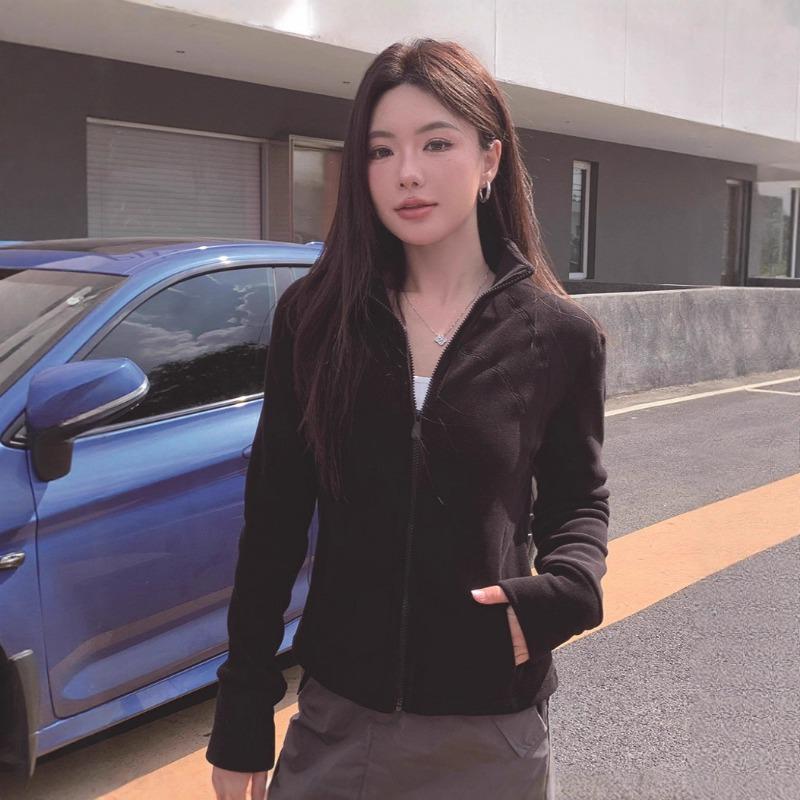 New Double-sided Ollie Velvet Stand Collar Slim Coat Windproof Plus Velvet Thickened Sweatshirt Zippered Top for Women Hoodies