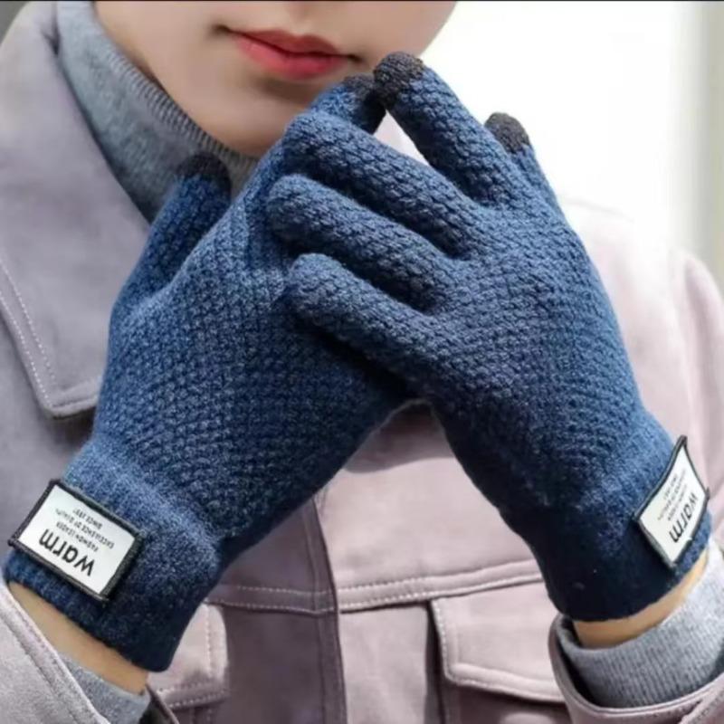 Knitted wool gloves non-slip five-finger plush split-finger gloves for men and women, thickened in autumn and winter, warm cycling