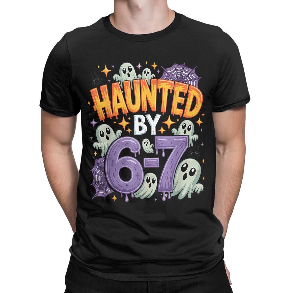Haunted by 67  Funny Ghost and Pumpkin Halloween T-Shirt Men 100 Cotton O-Neck Plus Size Top Tees Short Sleeve Classic Tops