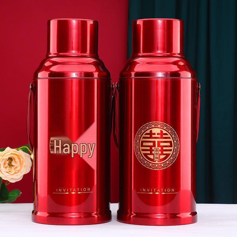 Wedding Dowry Red Thermos Flask Pair - Hot Water Bottle for Household Use