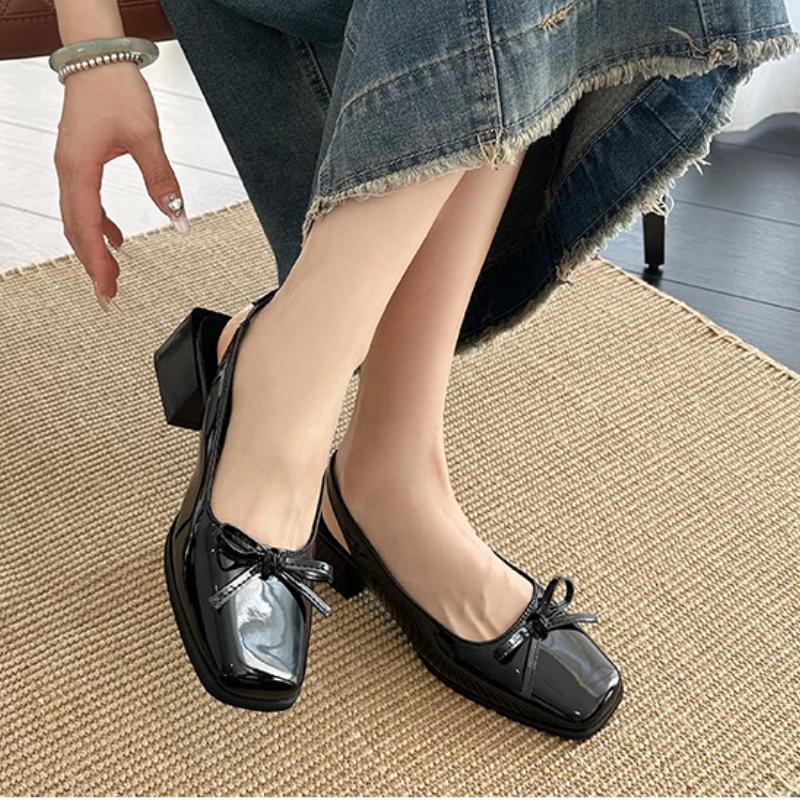 Fashion Sandals Women's 2025 New Style Toe Open-top Buckle High Heels with French Bow Comfortable Fashionable Shoes