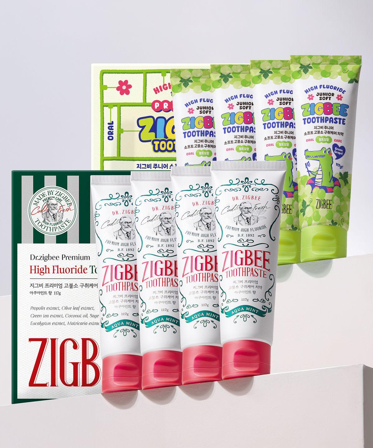 High-Fluoride Bad Breath Care Toothpaste Aqua Mint Flavor 117g 4-Pack + Junior High-Fluoride Toothpaste Green Grape 117g 4-Pack