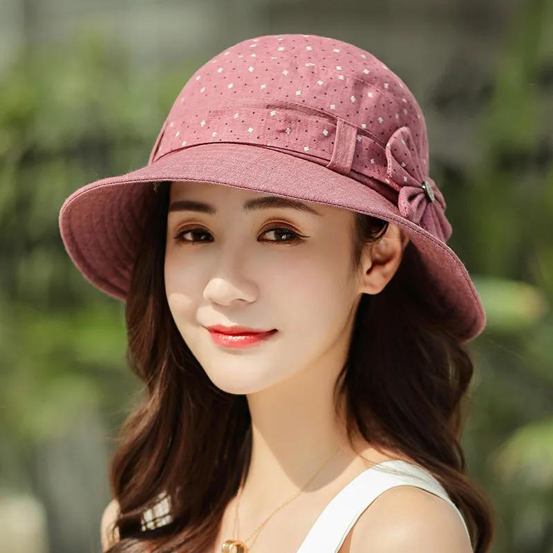 

WTEMPO Однотонные тканевые шляпы от солнца с принтом в горошек, женские весенне-летние широкополые дышащие складные солнцезащитные шляпы-ведра с ветрозащитной веревкой 1pc красный