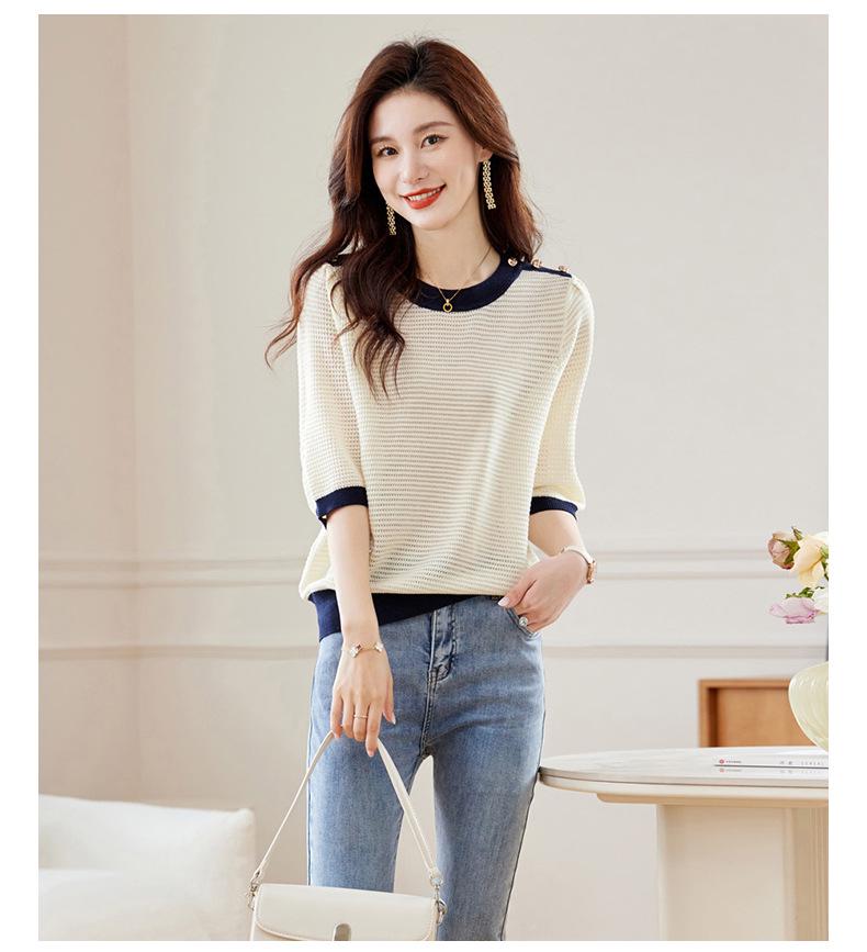 Dámský pletený pulovr s polovičním rukávem na léto 2024: Všestranný, ležérní tenký svetr