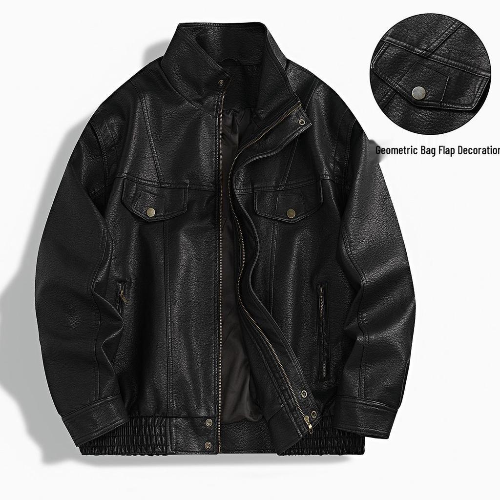 Men's Heavyweight Retro PU Leather Jacket - Autumn Trendy, Simple Loose Black Casual Workwear Outerwear