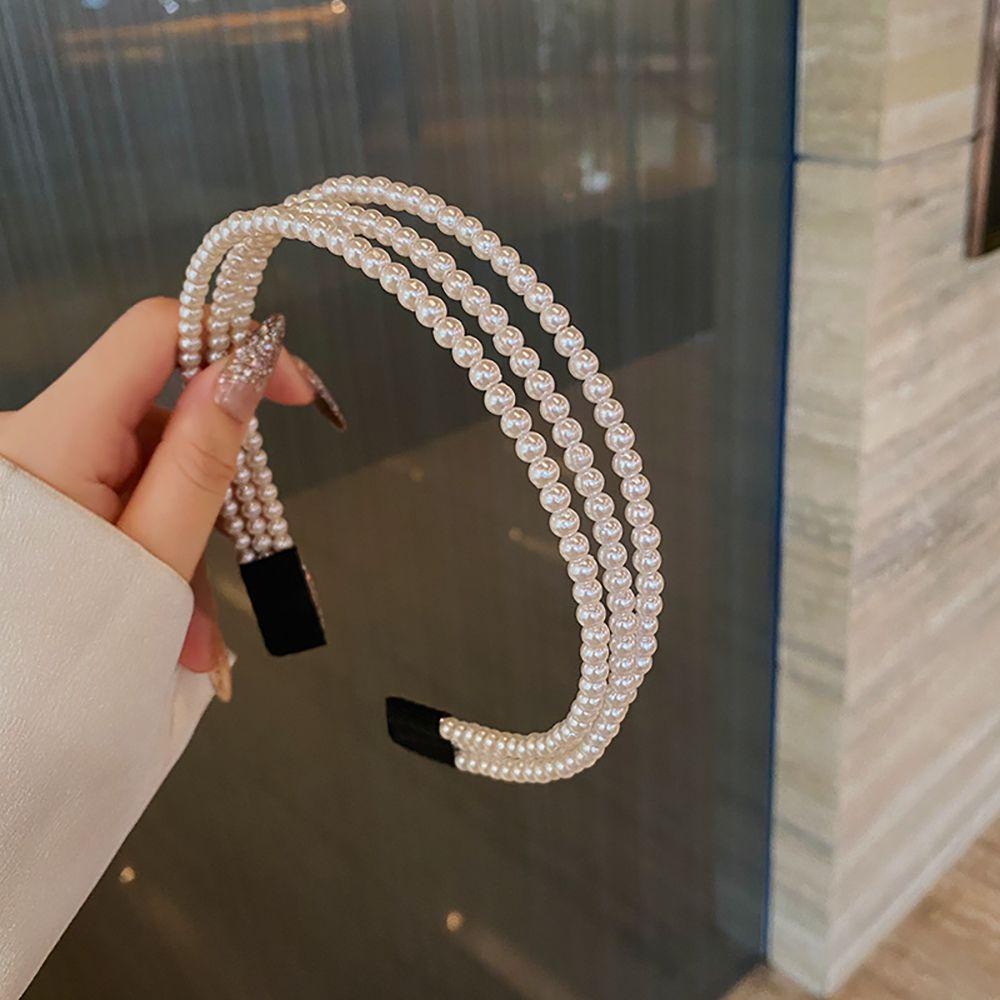 

Three Layer Girls Twist Women Hair Hoop Pearl Hairband Korean Style Headband Hair Accessories B