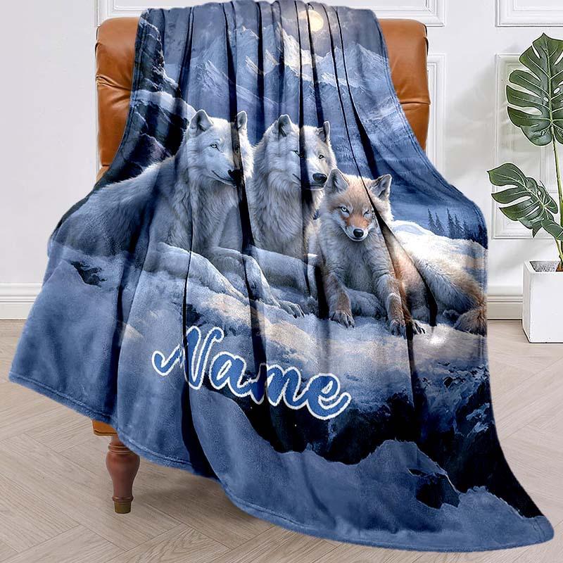 Three Wolves Customize Your Name Blanket Used For Chair Office Sofa Bed Camping Soft And Warm Giving Friends And Relatives Birthday Graduation Gift