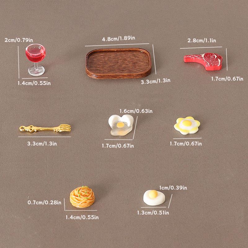 1Set Dollhouse Simulated Steak Red Wine Glass Pasta Kit Model Dollhouse Kitchen Food Decoration Toy Dolls House Accessoreis