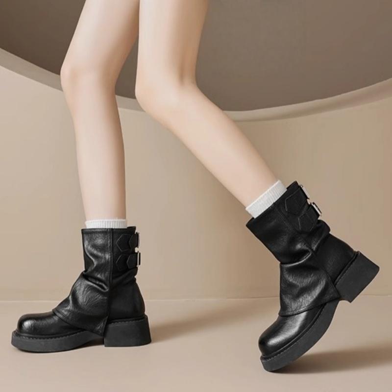 2025 Platform Women Mid Calf Boots Fashionable Versatile Anti Slip Short Shoes Autumn Winter Casual Comfortable Women Boots