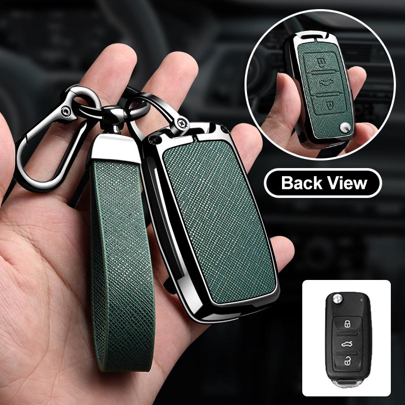 Zinc Alloy Leather Car Key Fob Case For Volkswagen Polo Tiguan Passat Beetle Scirocco Golf Jetta Lavida Skoda Octavia Key Fob