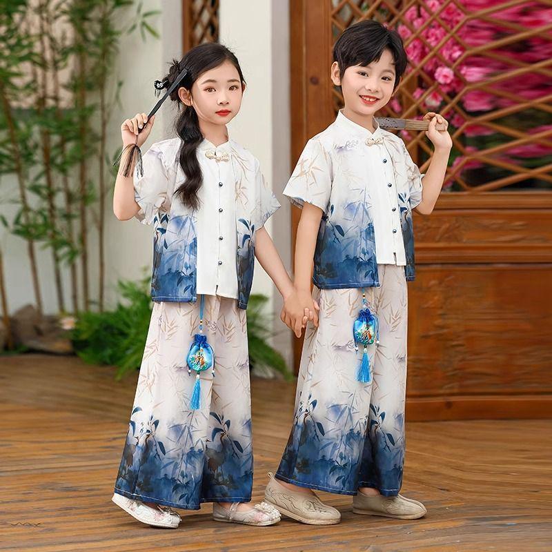 Kids' Traditional Hanfu Costume for Guzheng Performance – Ancient Tang Style for Girls and Boys’ Ceremony
