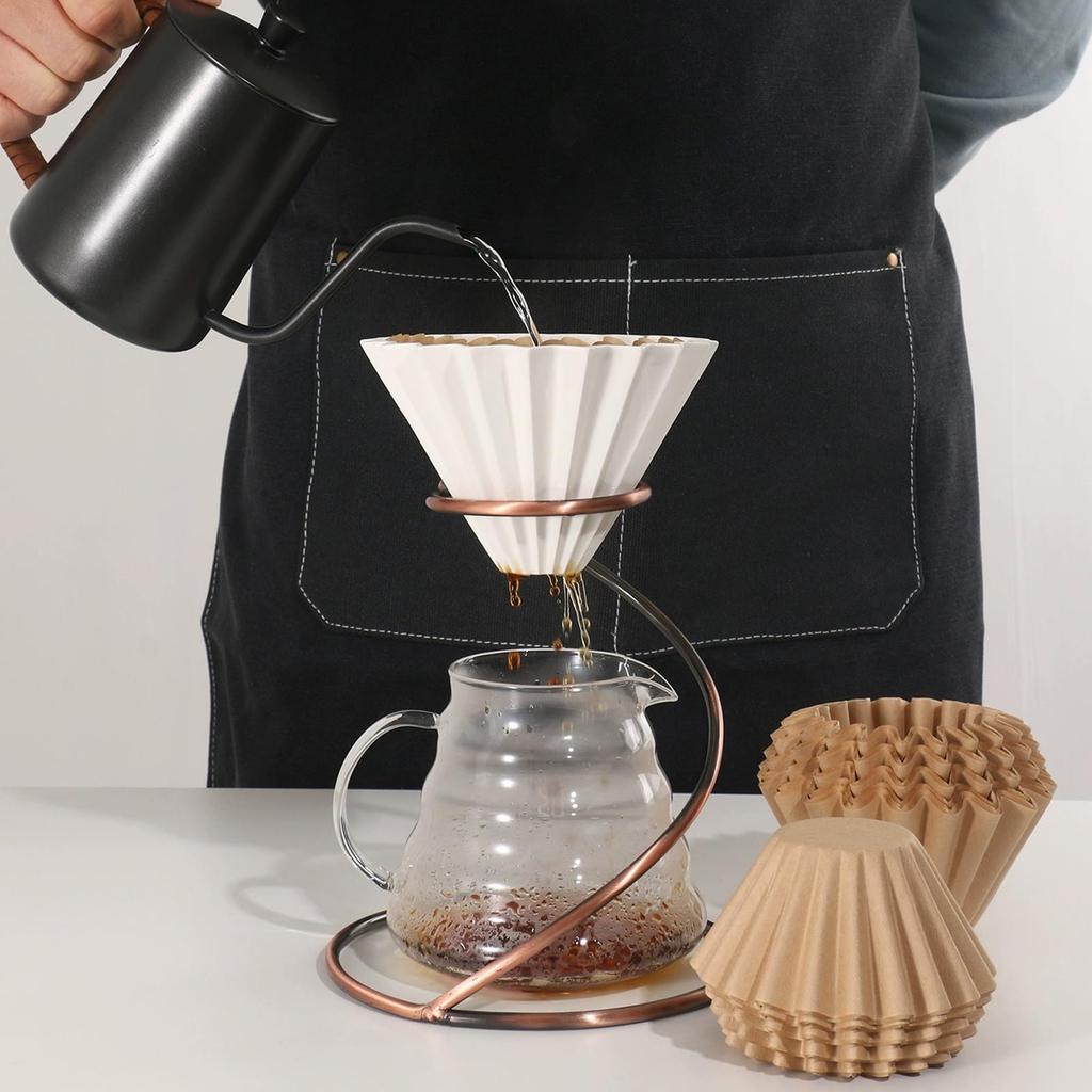 Liroyal Coffee Vertical Filter Paper Wave Brown Filters, (100 sheets), Filter, Unbleached, Wave-Shaped,