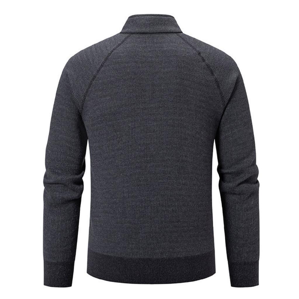 Men's Casual Solid Color Thickened Sweater, New Men's Stand-up Collar Semi-zipper Fitted Knitted Sweater