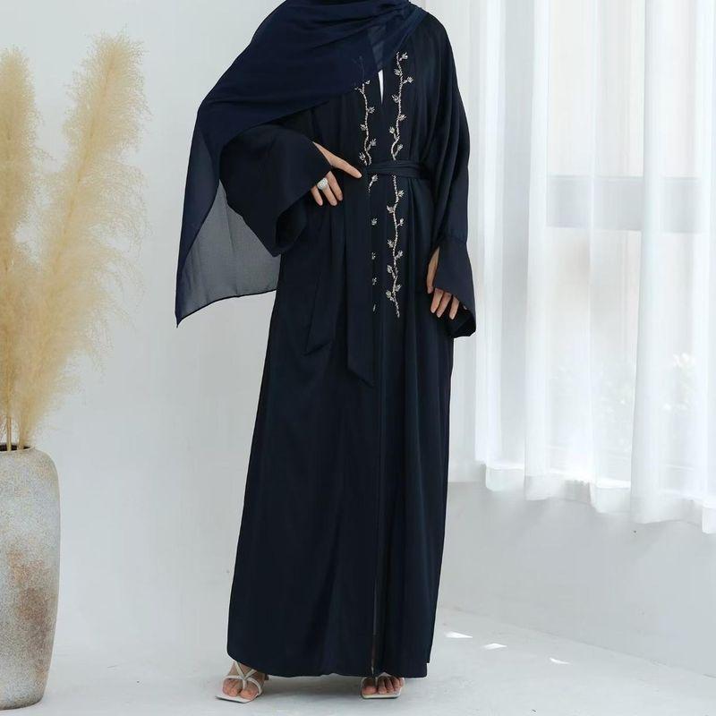 New Arrival Middle East Dubai Exquisite Embroider Cardigan Shoelace Dress Embroidered Lace up Dress