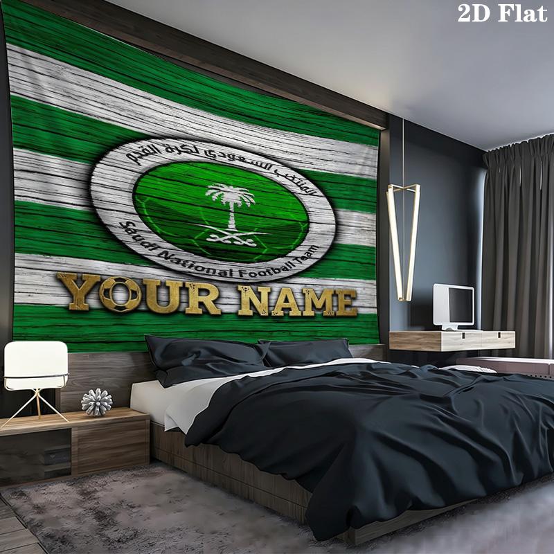 Saudi Football Crest Custom Name Wall Tapestry Aesthetic Wall Hanging Printed Fabric Blanket Decorative Tapestries For Bedroom Living Room Home Decor