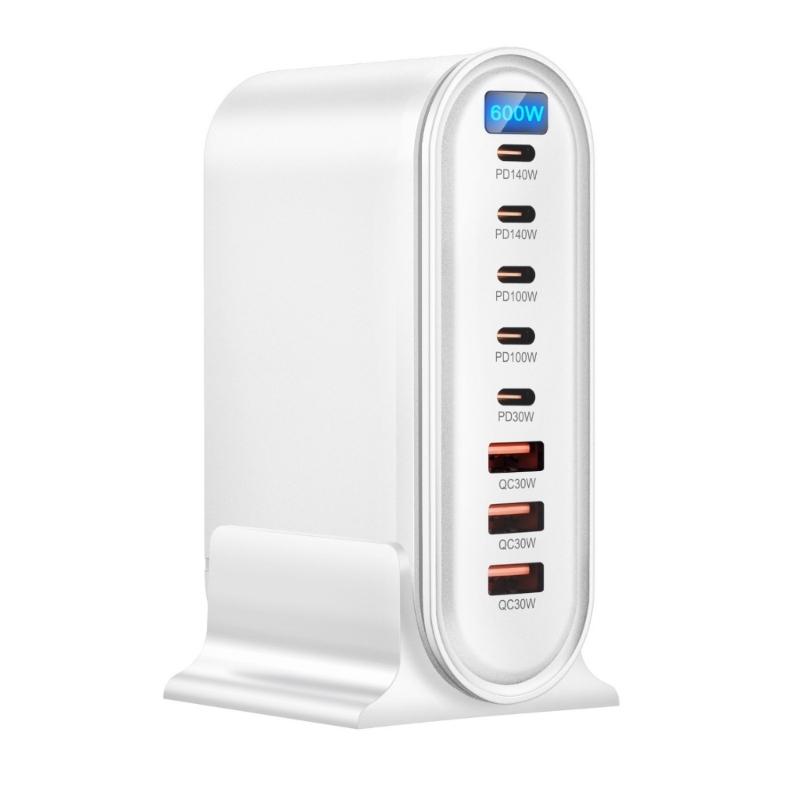 600W 8 Port Fast Charging Adapter with LED Display Desktop Fast Charging Station Adapter for Laptop Phone Tablet