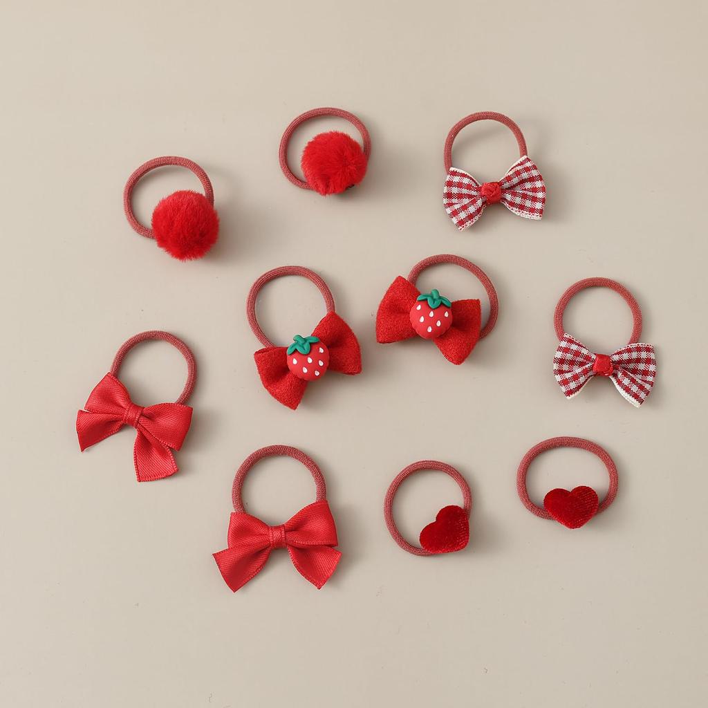 Toddler Hair Ties for Girls 20 PCS Baby Bow Elastic Nylon Scrunchies Kids Christmas Hair Accessories Ponytail Holders Hairbands - Red