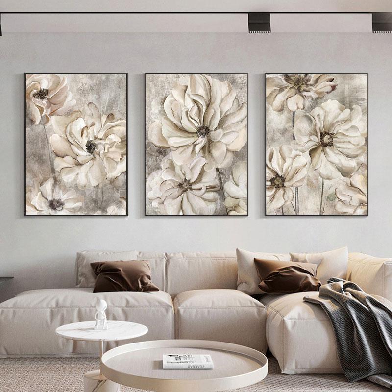 Flower Wall Art Canvas Painting Grey Floral Posters for Nordic Bathroom Living Room Home Wall Decor Pictures Farmhouse