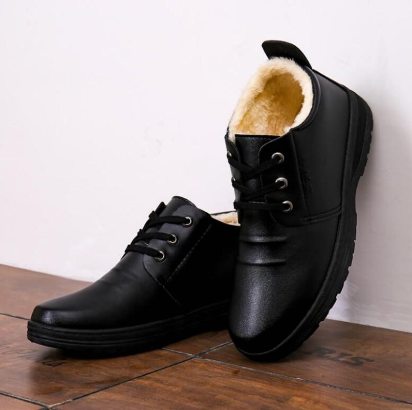 Fashion Men's Winter Cotton Shoes Plus Warm Cotton Leather Shoes Waterproof Men's Cotton Shoes High Top Snow Boots