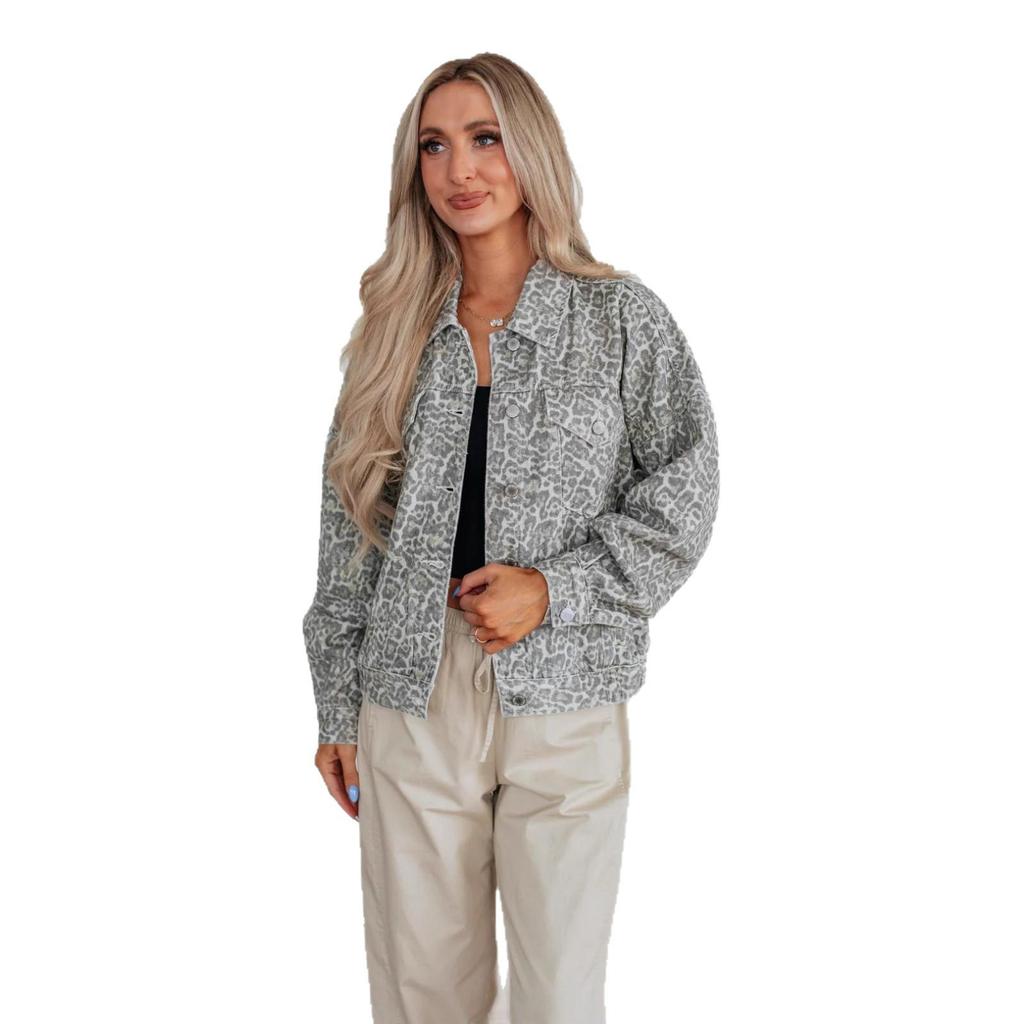 European-American Versatile Loose Washed Print Denim Jacket for Women