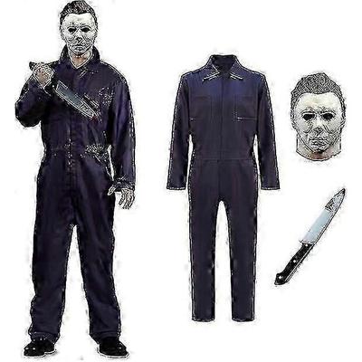 Halloweenský kostým pro dospělé s maskou a doplňkovým nožem pro strašidelné cosplayové outfity