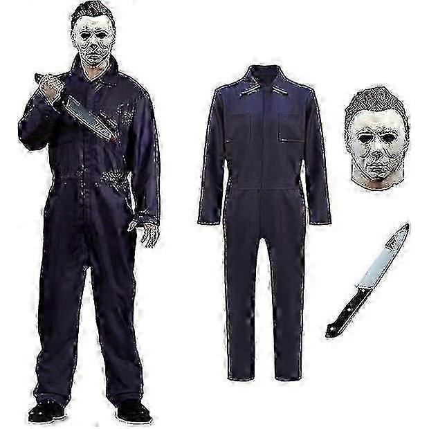 Halloween Adult Costume with Mask and Accessory Knife for Scary Cosplay Outfits