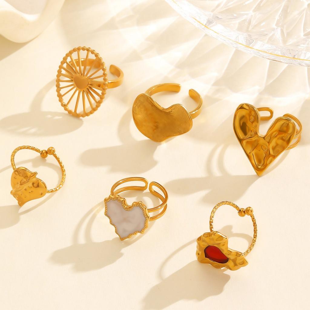 Stylish Valentine's Day 18K Gold Plated 304 Stainless Steel Open Adjustable Heart Rings For Women Gift 16.9mm(US Size 6.5)