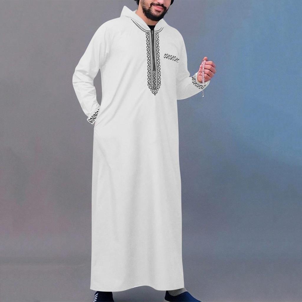 Embroidered Hooded Robe for Muslim Men, New Style Middle Eastern Thobe, Loose Long Sleeve Ethnic Design, Available Now
