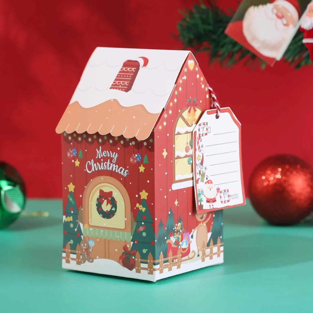 50pcs Christmas House Shape Candy Gift Box with Tag Merry Christmas Decorations For Home Xmas Tree Ornament  2025 New Year