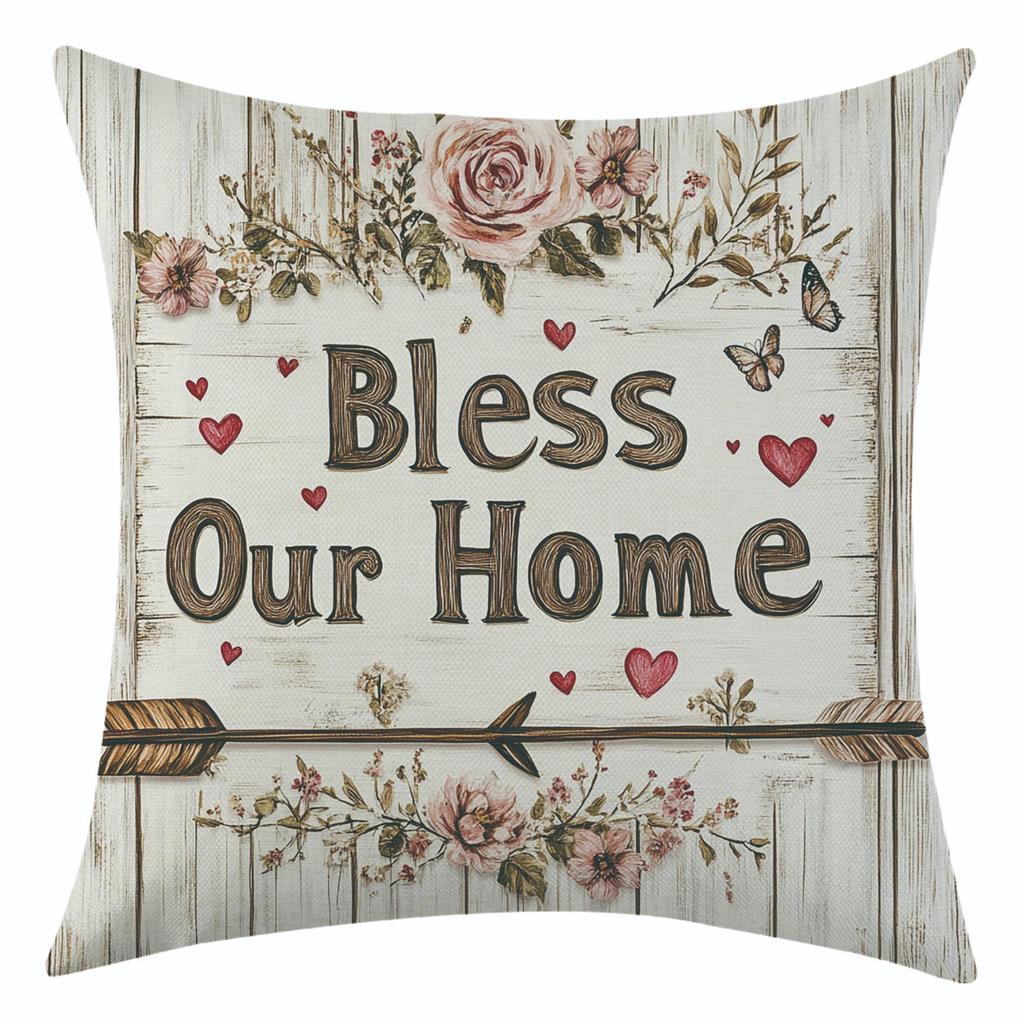 New Floral Linen Pillowcase for Holiday Decoration, Car Sofa Lumbar Pillow and Cushion Cover