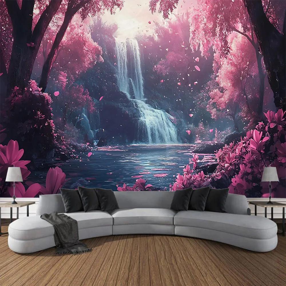 VIKAMA Waterfall Forest Tapestry Vibrant Landscape Art Decor Perfect For Living Rooms And Natural Home Settings