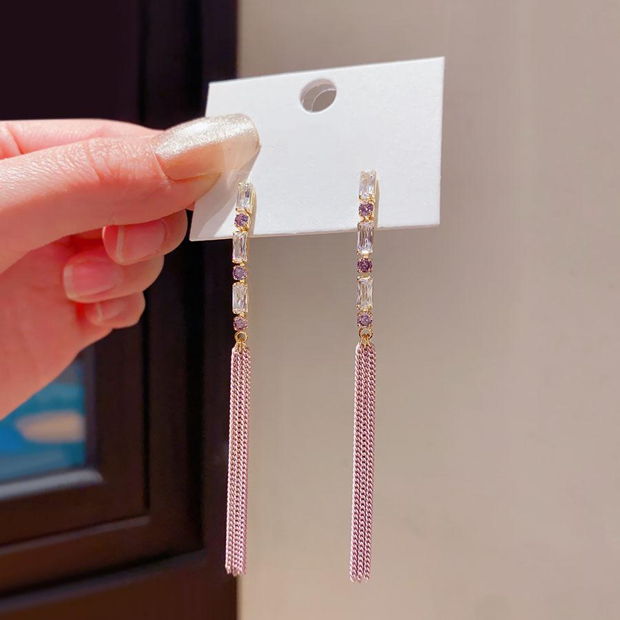 Silver needle zircon chain fringed earrings Japan and Korea fashion elegant exquisite commuter earrings light luxury high-end earrings women