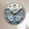 3D Butterfly Floral Wall Clock, Elegant Blue Flower and Insect Design Round Timepiece, Decorative Home Kitchen Office Hang Clock