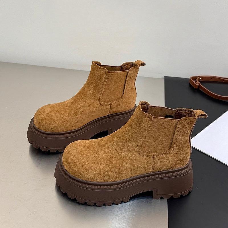

Thick-soled Shoes, Height-increasing Boots, New Style Shoes, Versatile Fleece Ankle Boots for Women 40 верблюд