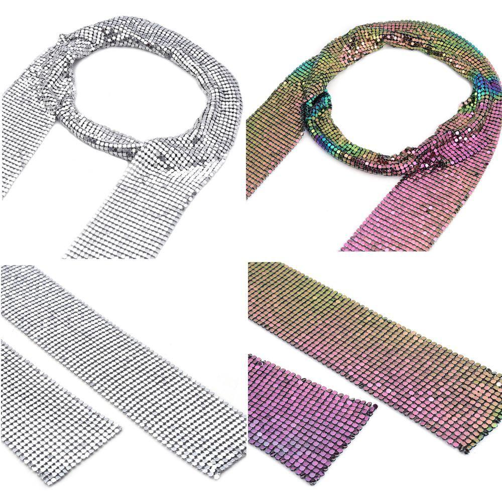 Sexy Lange Dünne Halskette Punk Statement Damen Cocktail Halskragen Funkelnde Pailletten Schal Langer Choker