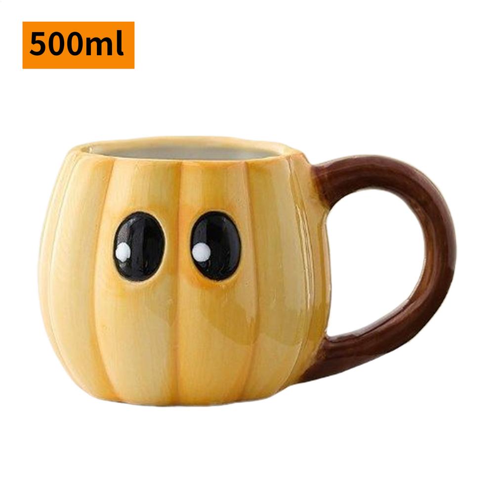 500ml Halloween Pumpkin Cup Retro Ceramic Mug Enamel Handle Cups Office Milk Coffee Mug Household Drinking Mug Halloween Decor 500ml