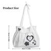 Fashion Canvas Shoulder Bag Polka Dot Print Large Capacity Lady Handbags Lightweight Solid Color Crossbody Bag Women