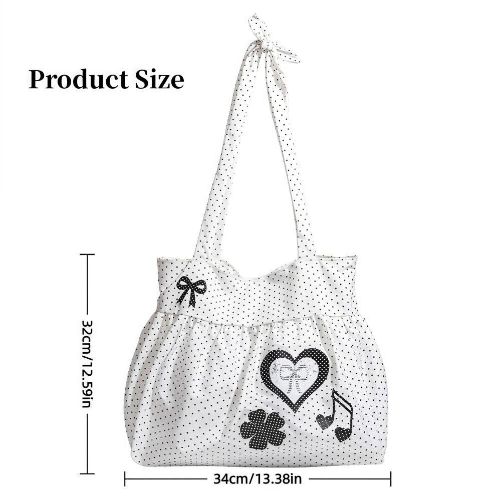Fashion Canvas Shoulder Bag Polka Dot Print Large Capacity Lady Handbags Lightweight Solid Color Crossbody Bag Women