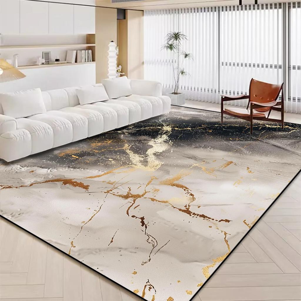 Luxury White Marble Carpet for Living Room Nordic Gold Decoration Home Tapis Non-slip Washable Rugs for Bedroom Ins Floor Mat