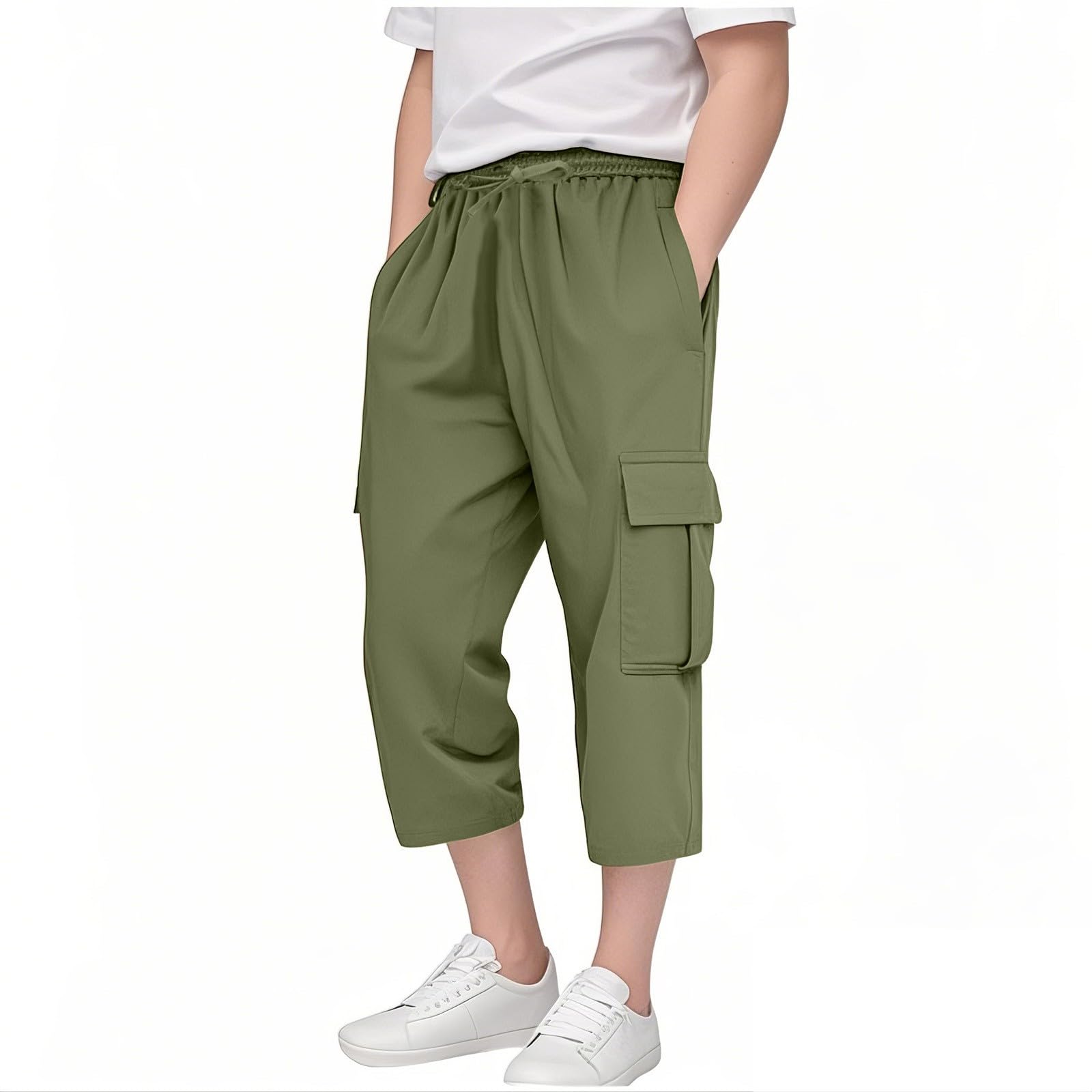 Boys And Girls Three-Quarter Pants Kids Lightweight Casual Loose Outdoor Cargo Sports Pants 110 армия зеленый