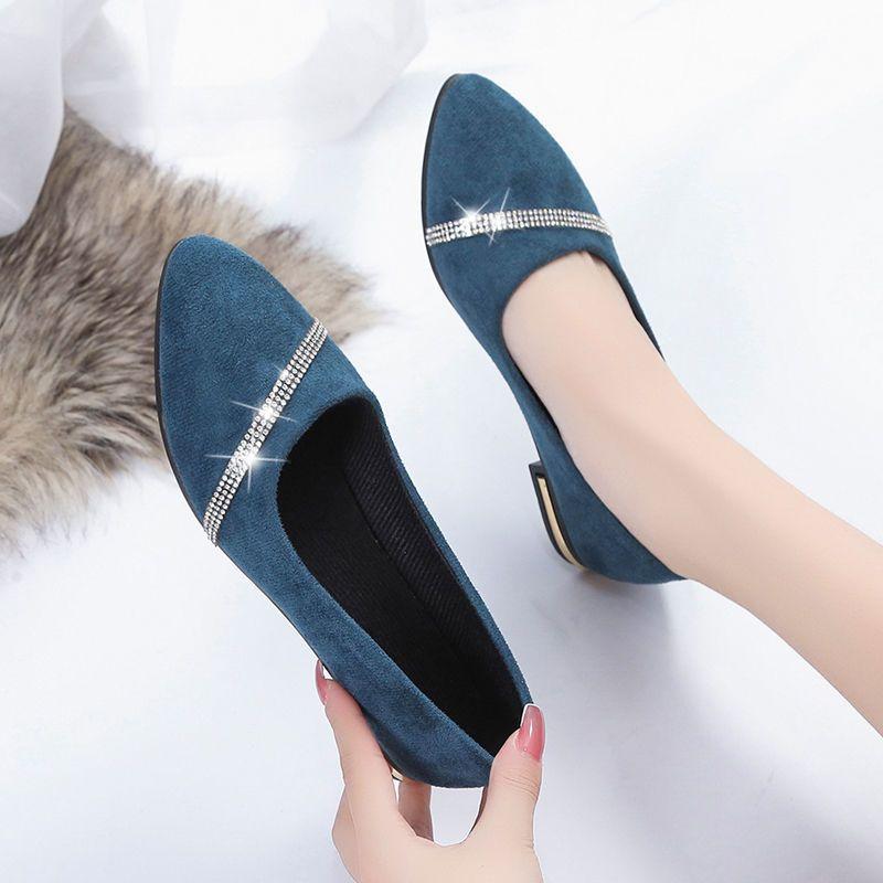 

Туфли для женщин на низком каблуке элегантные с острым носком женские туфли-лодочки синие офисный шик слипоны акция Y2k обувь для отпуска весна последнее 40