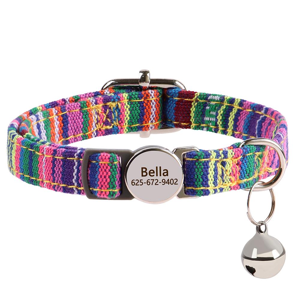 Custom Nylon Cat Collar Quick Release Small Dog Cats Collars Adjustable Pet Kitten Necklace With Bell Safety Breakaway For Cats