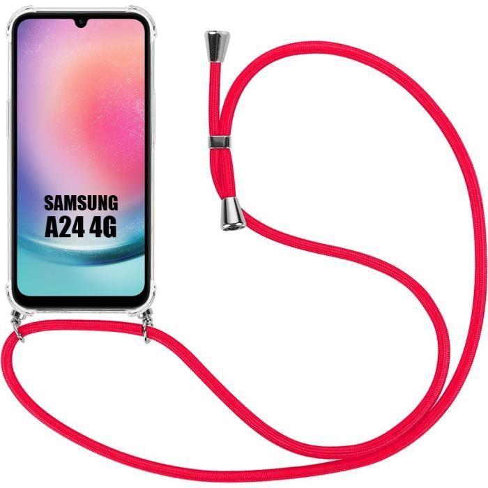 Coque pour Samsung Galaxy A24 - Protection Souple Renforcée + Bandoulière Réglable Rouge