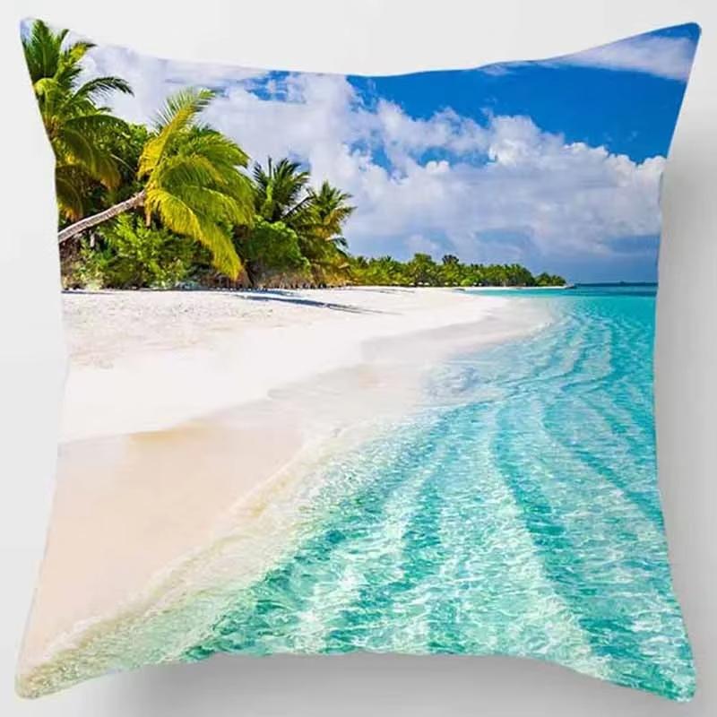 Double Sided Paradise Beach Pillow Case Summer Relaxation Small Gift for Friends and Travel Enthusiasts
