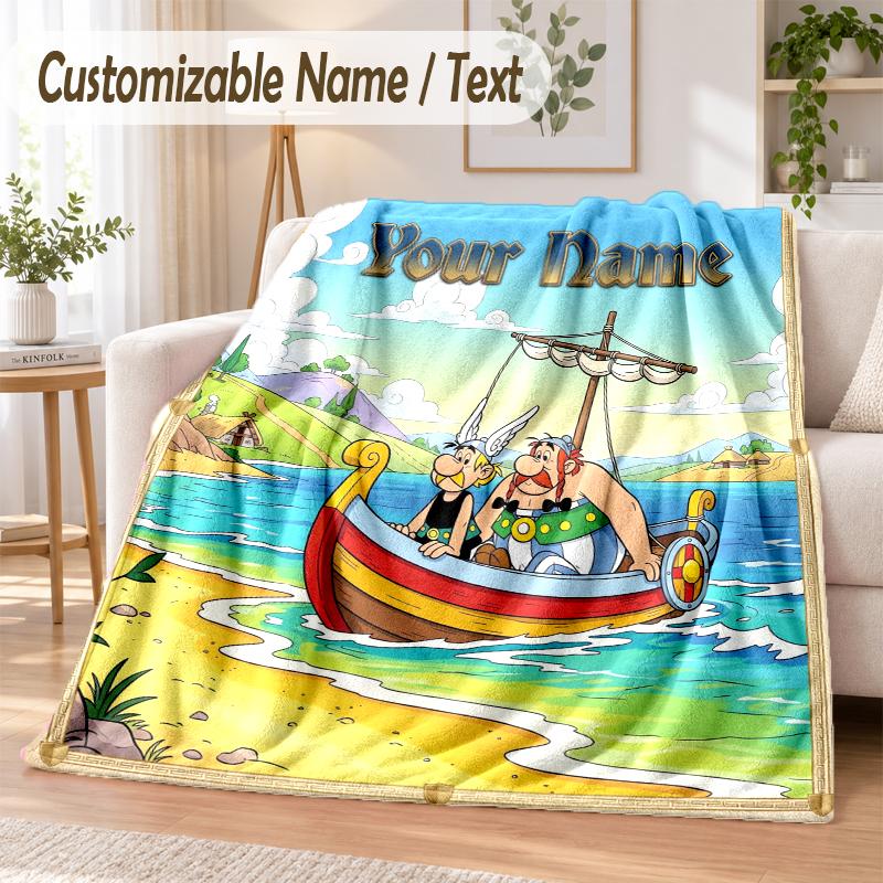 Asterix & Obelix Custom Name Flannel Throw Blanket Soft Warm for Sofa Bed Indoor Home Use