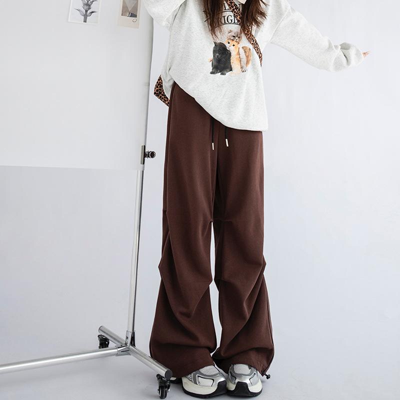 Sweatpants women's autumn and winter new high-waisted loose-fitting small paratrooper pants casual wide-leg tooling straight pants