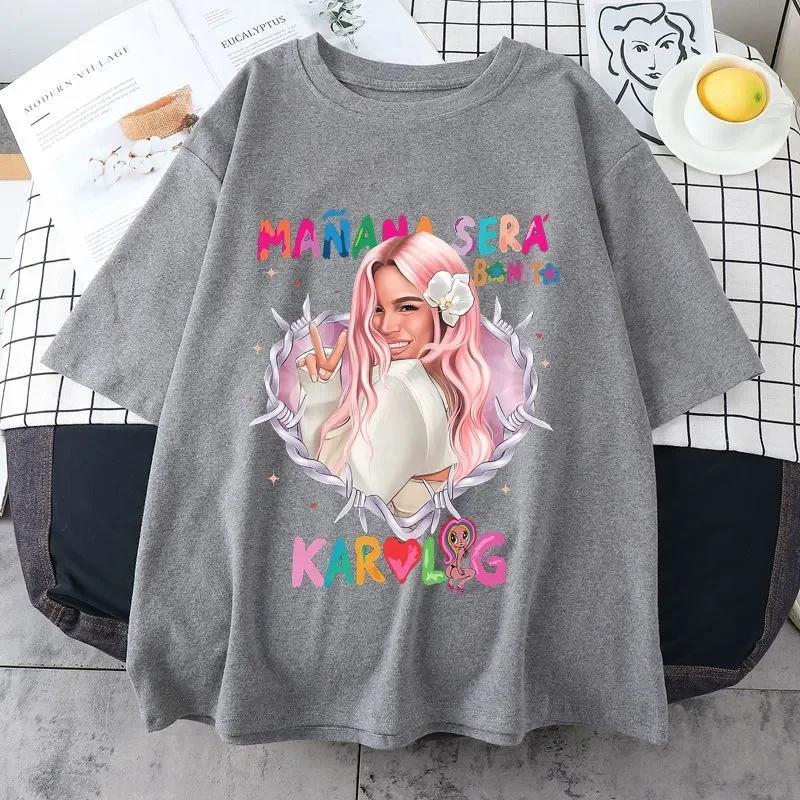 Letní Karol G Bichota Bavlněné tričko s kulatým výstřihem Pánské Dámské Ležérní Kawaii Trička s krátkým rukávem Topy Streetwear Nadměrné y2k Top ropa