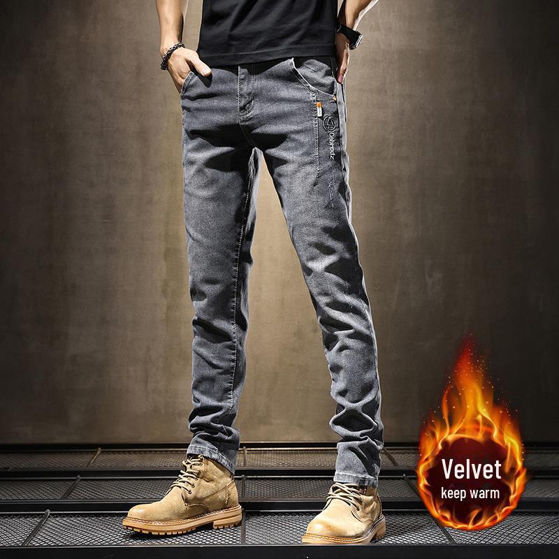 Pánské zimní 2023 sametové strečové džíny s rovnými nohavicemi