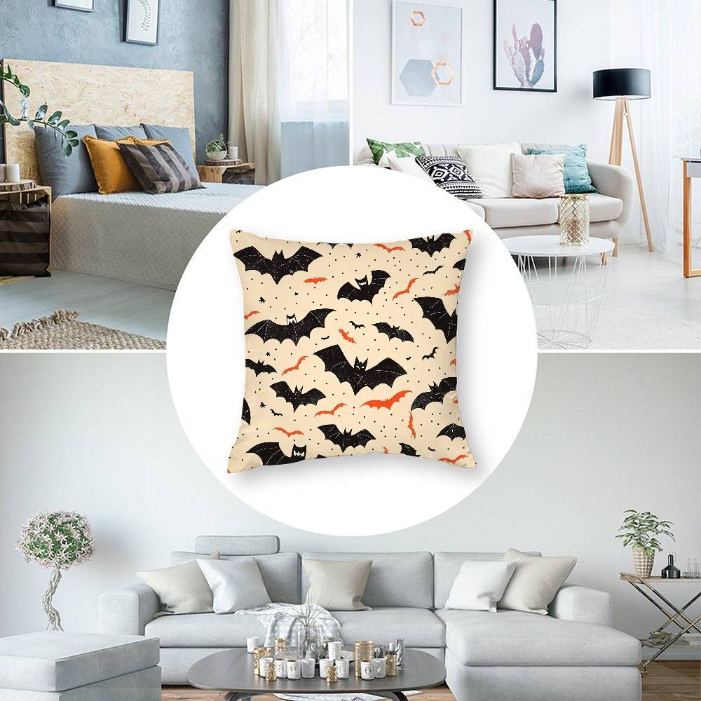 Halloween Scary Bats Pillow Case Short Plush Double-Sided Print Square Throw Pillow Covers Sofa Home Cushion Decor