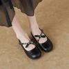 Retro Shallow Mouth One-word Buckle Bow Single Shoes Flat-soled Soft Leather One-pedal Mary Jane Shoes Women's Doudou Shoes